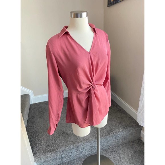 Apt 9 rose pink collared blouse with knot detail, size Medium - Picture 1 of 11